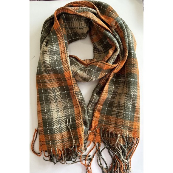 Large  Plaid Check Fringed Scarf Wrap 24 x 68 - Picture 1 of 2